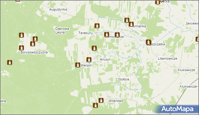 mapa Anusin gmina Nurzec-Stacja, Anusin gmina Nurzec-Stacja na mapie Targeo