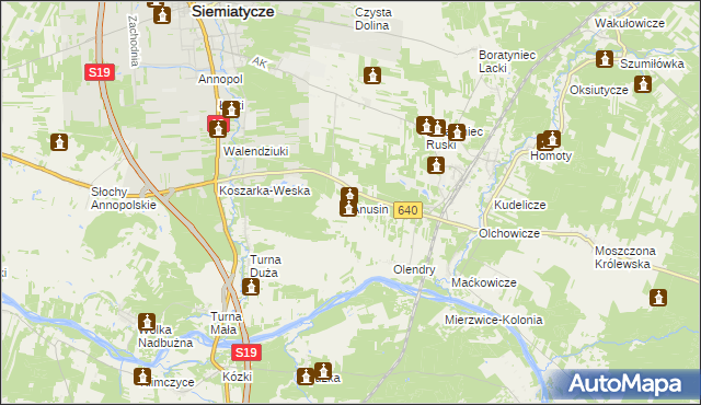 mapa Anusin gmina Siemiatycze, Anusin gmina Siemiatycze na mapie Targeo