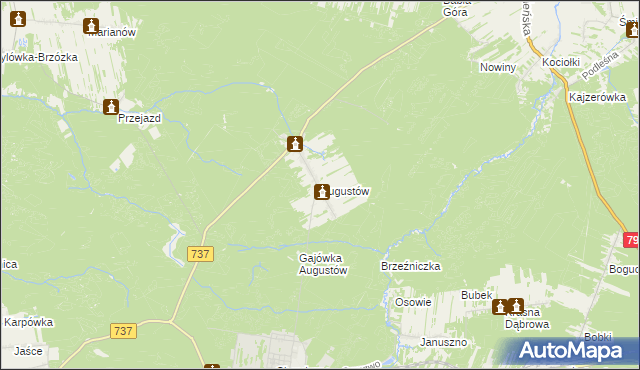 mapa Augustów gmina Pionki, Augustów gmina Pionki na mapie Targeo