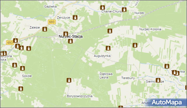 mapa Augustynka gmina Nurzec-Stacja, Augustynka gmina Nurzec-Stacja na mapie Targeo