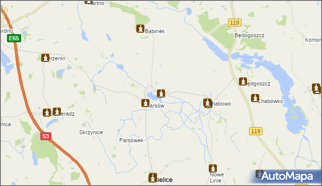 mapa Babin gmina Bielice, Babin gmina Bielice na mapie Targeo