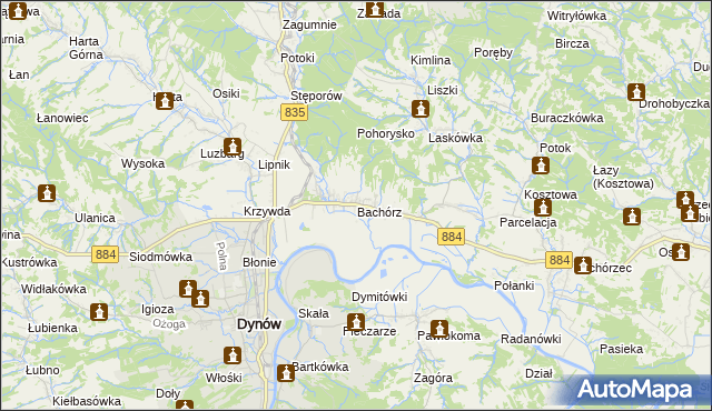 mapa Bachórz gmina Dynów, Bachórz gmina Dynów na mapie Targeo