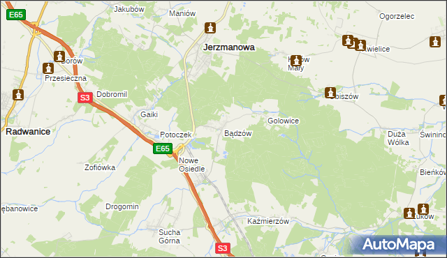 mapa Bądzów, Bądzów na mapie Targeo