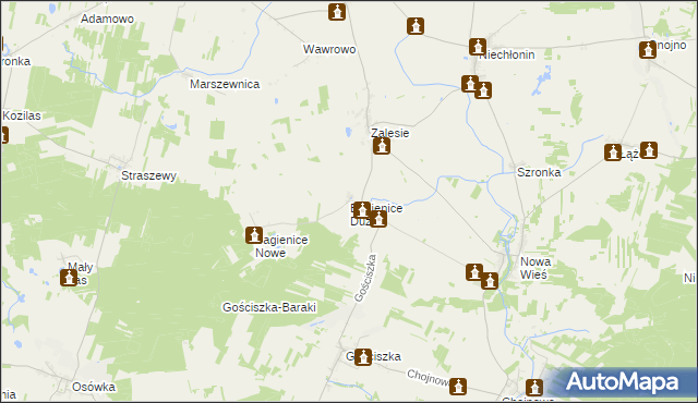 mapa Bagienice Duże, Bagienice Duże na mapie Targeo