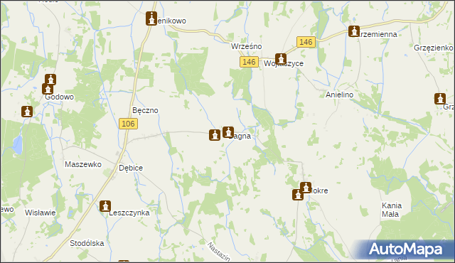 mapa Bagna gmina Maszewo, Bagna gmina Maszewo na mapie Targeo