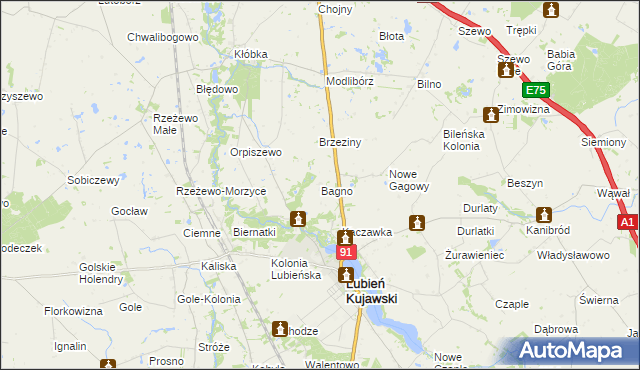 mapa Bagno gmina Lubień Kujawski, Bagno gmina Lubień Kujawski na mapie Targeo