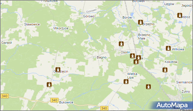 mapa Bagno gmina Oborniki Śląskie, Bagno gmina Oborniki Śląskie na mapie Targeo