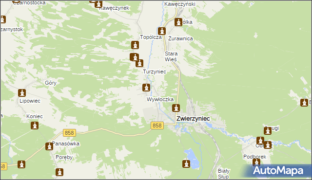 mapa Bagno gmina Zwierzyniec, Bagno gmina Zwierzyniec na mapie Targeo