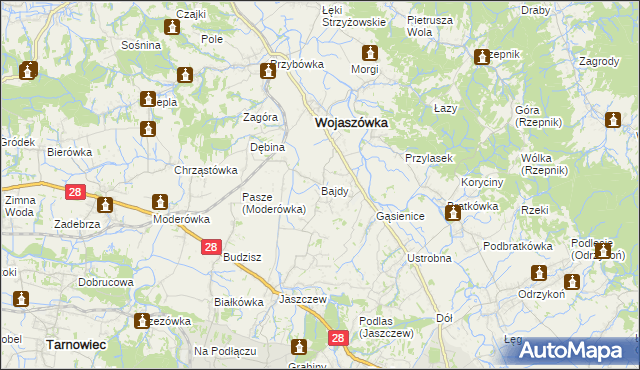 mapa Bajdy gmina Wojaszówka, Bajdy gmina Wojaszówka na mapie Targeo