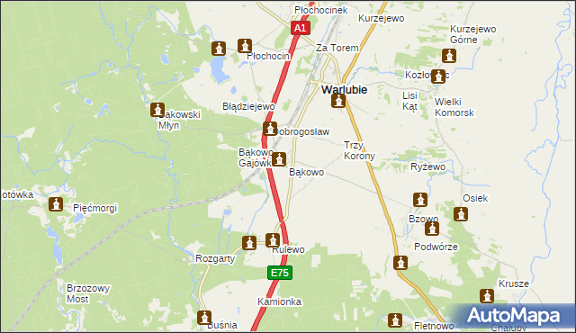 mapa Bąkowo gmina Warlubie, Bąkowo gmina Warlubie na mapie Targeo