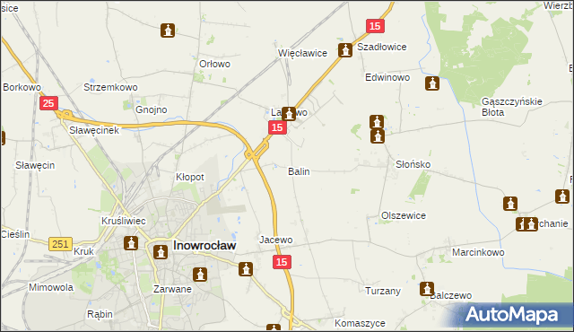 mapa Balin gmina Inowrocław, Balin gmina Inowrocław na mapie Targeo