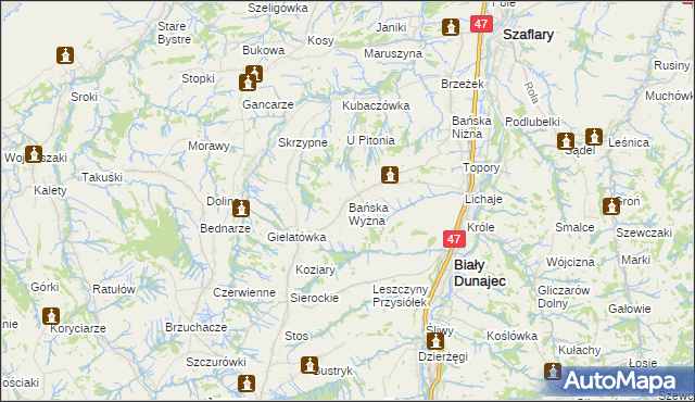 mapa Bańska Wyżna, Bańska Wyżna na mapie Targeo