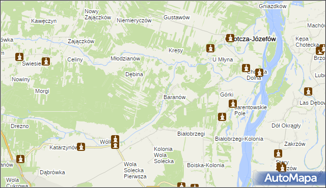 mapa Baranów gmina Chotcza, Baranów gmina Chotcza na mapie Targeo