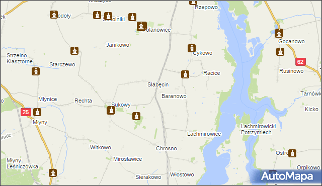 mapa Baranowo gmina Kruszwica, Baranowo gmina Kruszwica na mapie Targeo