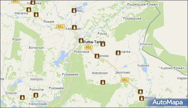 mapa Baranowo gmina Rutka-Tartak, Baranowo gmina Rutka-Tartak na mapie Targeo