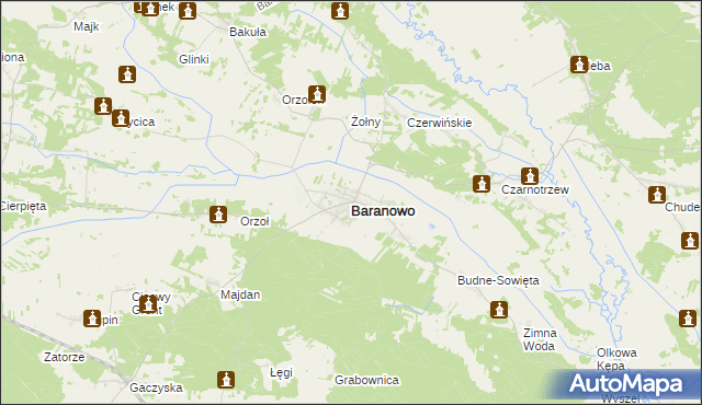 mapa Baranowo powiat ostrołęcki, Baranowo powiat ostrołęcki na mapie Targeo