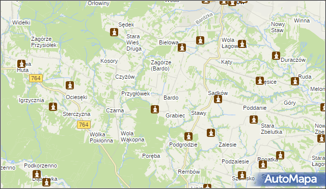 mapa Bardo gmina Raków, Bardo gmina Raków na mapie Targeo