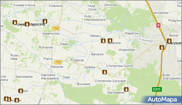 mapa Bardzice, Bardzice na mapie Targeo