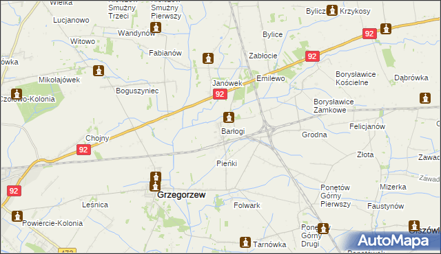 mapa Barłogi gmina Grzegorzew, Barłogi gmina Grzegorzew na mapie Targeo