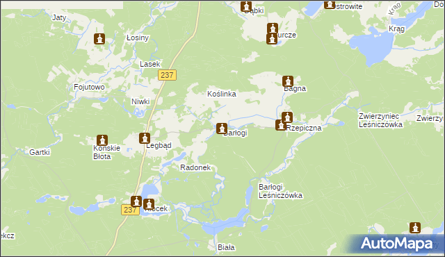 mapa Barłogi gmina Tuchola, Barłogi gmina Tuchola na mapie Targeo