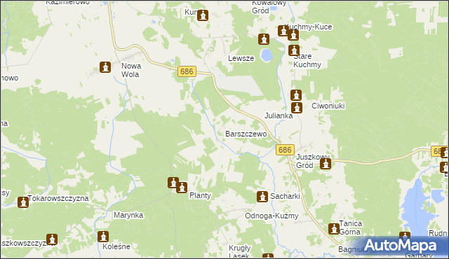 mapa Barszczewo gmina Michałowo, Barszczewo gmina Michałowo na mapie Targeo