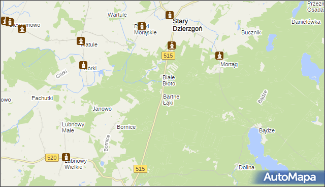 mapa Bartne Łąki, Bartne Łąki na mapie Targeo