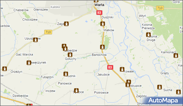 mapa Bartochów gmina Warta, Bartochów gmina Warta na mapie Targeo