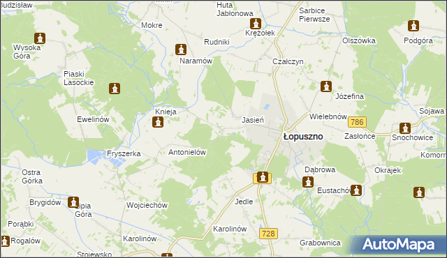 mapa Barycz gmina Łopuszno, Barycz gmina Łopuszno na mapie Targeo