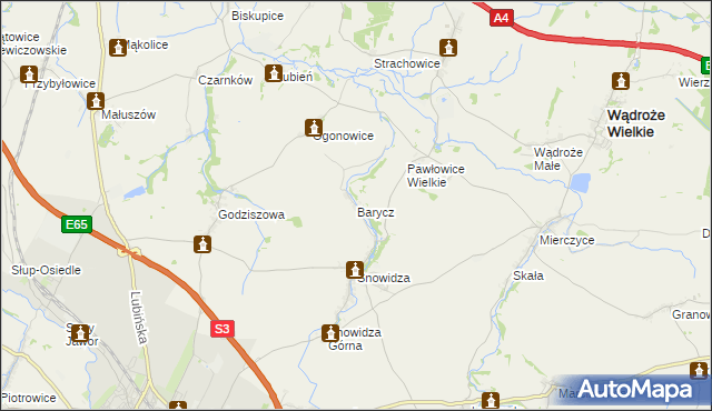 mapa Barycz gmina Mściwojów, Barycz gmina Mściwojów na mapie Targeo