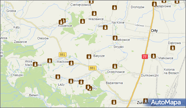 mapa Batycze, Batycze na mapie Targeo