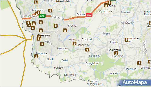 mapa Bażanowice, Bażanowice na mapie Targeo