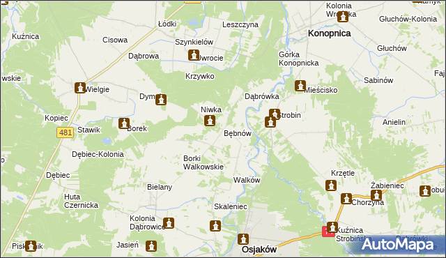 mapa Bębnów gmina Konopnica, Bębnów gmina Konopnica na mapie Targeo