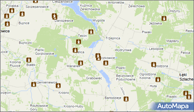 mapa Bęczkowice, Bęczkowice na mapie Targeo