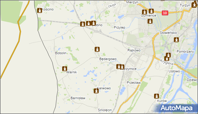 mapa Będargowo gmina Kołbaskowo, Będargowo gmina Kołbaskowo na mapie Targeo