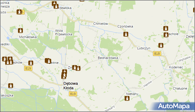 mapa Bednarzówka gmina Dębowa Kłoda, Bednarzówka gmina Dębowa Kłoda na mapie Targeo