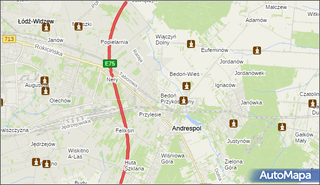 mapa Bedoń Przykościelny, Bedoń Przykościelny na mapie Targeo