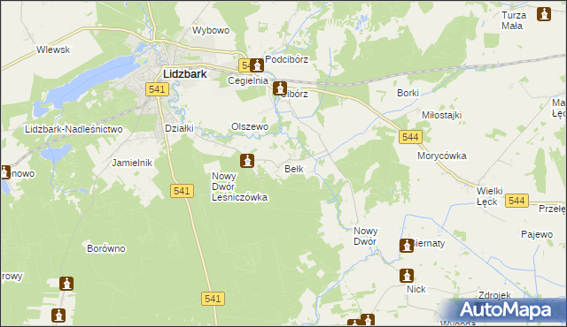 mapa Bełk gmina Lidzbark, Bełk gmina Lidzbark na mapie Targeo