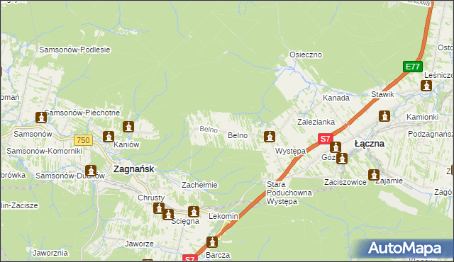 mapa Belno gmina Zagnańsk, Belno gmina Zagnańsk na mapie Targeo