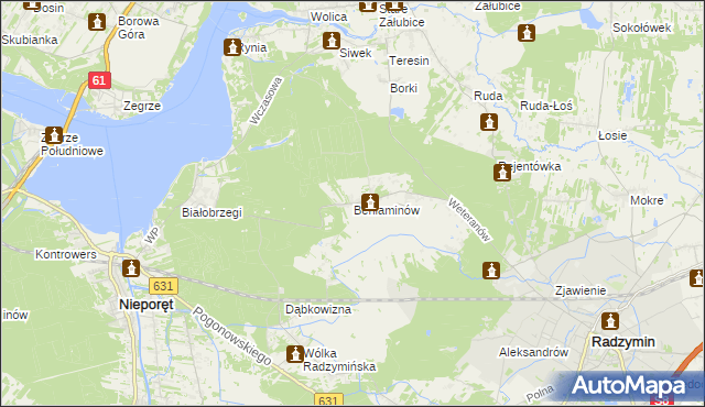 mapa Beniaminów gmina Nieporęt, Beniaminów gmina Nieporęt na mapie Targeo