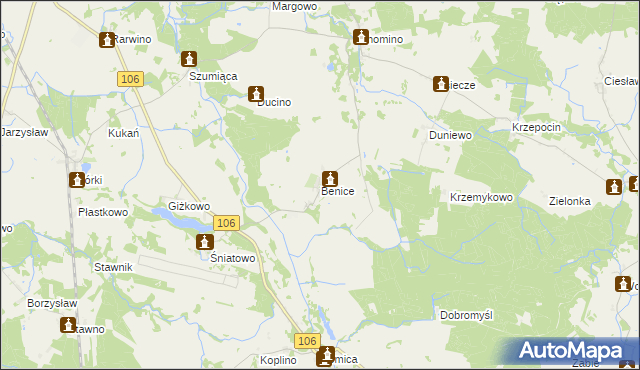 mapa Benice gmina Kamień Pomorski, Benice gmina Kamień Pomorski na mapie Targeo