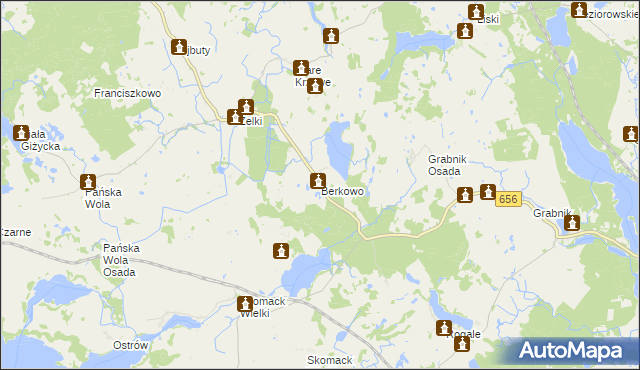 mapa Berkowo gmina Wydminy, Berkowo gmina Wydminy na mapie Targeo