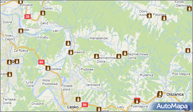 mapa Bezmiechowa Dolna, Bezmiechowa Dolna na mapie Targeo