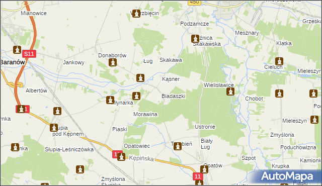 mapa Biadaszki gmina Łęka Opatowska, Biadaszki gmina Łęka Opatowska na mapie Targeo