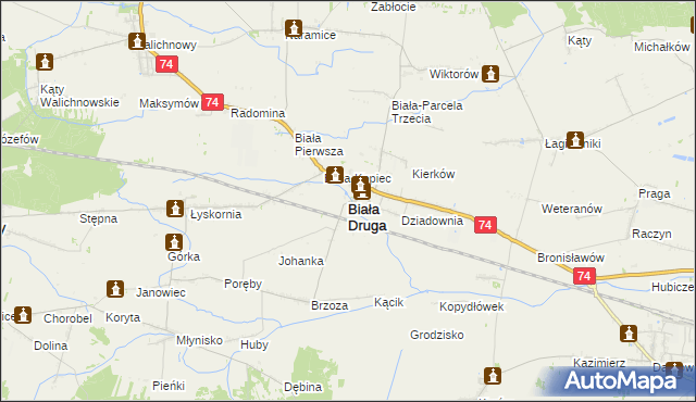 mapa Biała Druga gmina Biała, Biała Druga gmina Biała na mapie Targeo