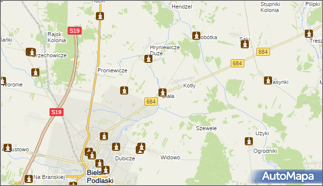 mapa Biała gmina Bielsk Podlaski, Biała gmina Bielsk Podlaski na mapie Targeo