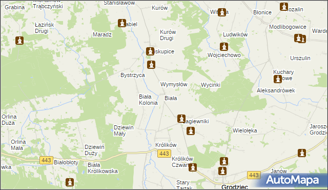 mapa Biała gmina Grodziec, Biała gmina Grodziec na mapie Targeo