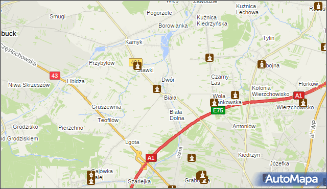 mapa Biała gmina Kłobuck, Biała gmina Kłobuck na mapie Targeo