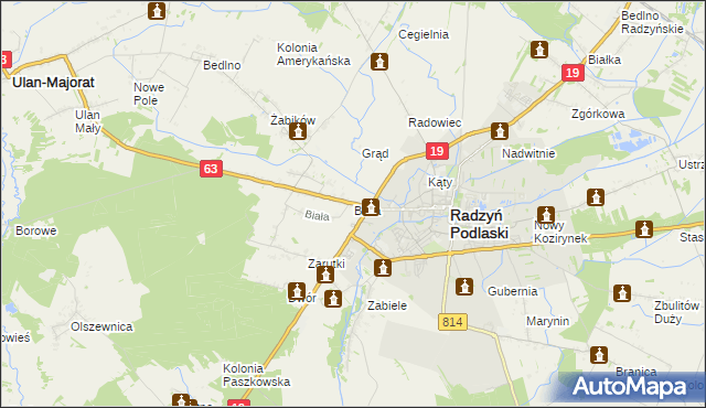 mapa Biała gmina Radzyń Podlaski, Biała gmina Radzyń Podlaski na mapie Targeo