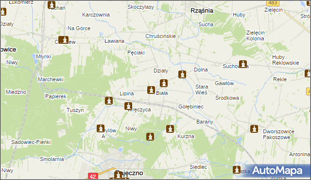 mapa Biała gmina Rząśnia, Biała gmina Rząśnia na mapie Targeo