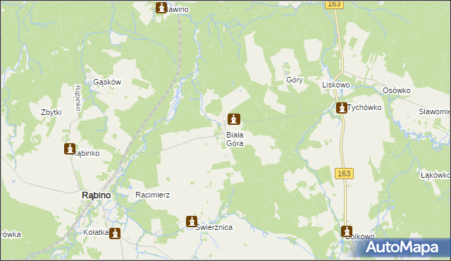 mapa Biała Góra gmina Rąbino, Biała Góra gmina Rąbino na mapie Targeo